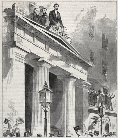 Abraham Lincoln, o Presidente eleito, dirigindo-se ao povo a partir da varanda da Astor House, 9 de fevereiro de 1861 de Winslow Homer