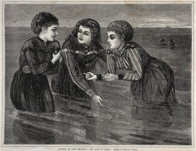 Banhando-se em Long Branch, - Oh, não está frio !, 1871. de Winslow Homer