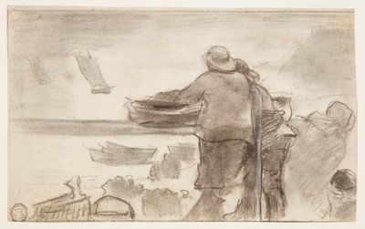 Praia com Barcos e Pessoas, Cullercoats, Inglaterra de Winslow Homer