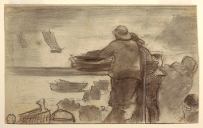 Praia com barcos e pessoas, Cullercoats, Inglaterra de Winslow Homer