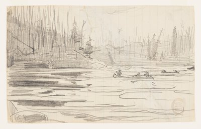 Canoas em um lago de Winslow Homer