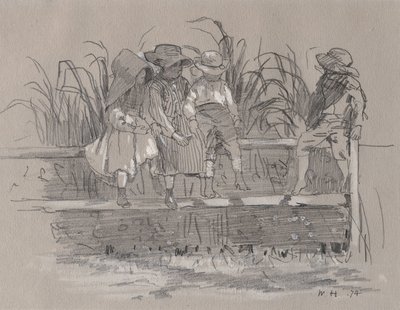Crianças sentadas numa vedação de Winslow Homer