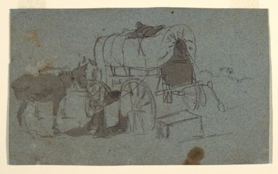 Desenho, Uma carroça do exército e uma mula, ca. 1862 de Winslow Homer
