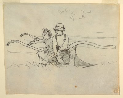 Desenho, Rapaz e rapariga sentados numa charrua, 1879 de Winslow Homer