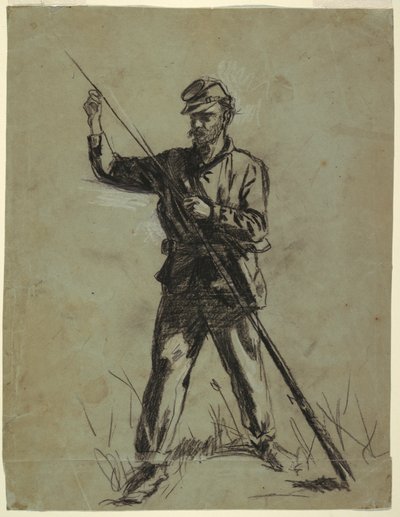Desenho, Soldado de Cavalaria carregando uma espingarda, 1863-64 de Winslow Homer