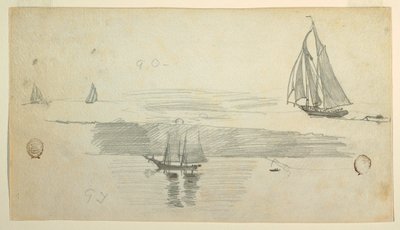 Desenho, Quatro escunas, possivelmente 1880 de Winslow Homer