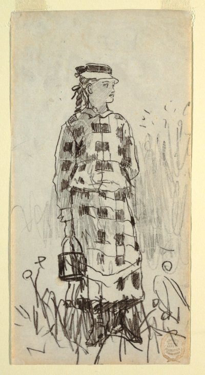 Desenho, Rapariga com um balde de almoço, 1879 de Winslow Homer