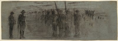 Desenho, oficial e ajudante inspeccionando um esquadrão, possivelmente 1864 de Winslow Homer