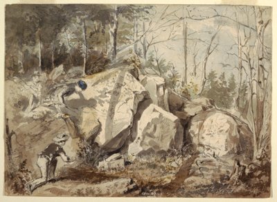 Desenho, Montar uma armadilha para esquilos, ca. 1855 de Winslow Homer