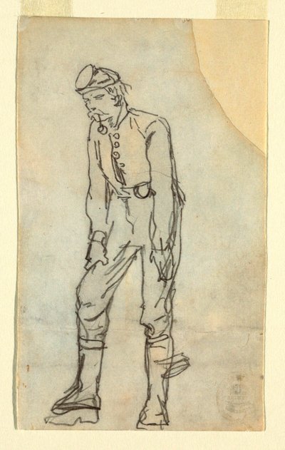 Desenho de um soldado com um cachimbo na boca, 1862 de Winslow Homer
