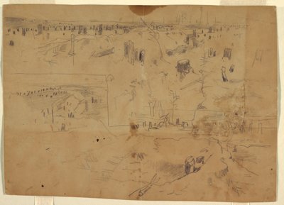 Desenho, Estudos de um campo de batalha com cepos de árvores e troncos de árvores destruídos, Petersburgo, Virgínia, 1864 de Winslow Homer