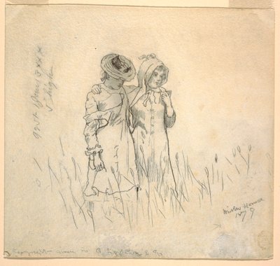 Desenho, Duas raparigas num campo, 1879 de Winslow Homer