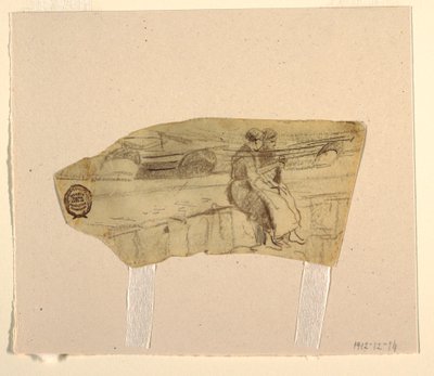 Desenho, Duas mulheres sentadas numa parede, Cullercoats, Inglaterra, 1881-82 de Winslow Homer