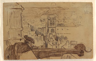Desenho, Vista de Paris com um parapeito da torre da Catedral de Notre Dame, 1867 de Winslow Homer