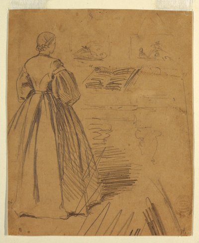 Desenho, Mulher de pé diante de um piano, 1862 de Winslow Homer