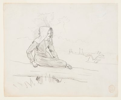 Garota sentada em um tronco de árvore de Winslow Homer