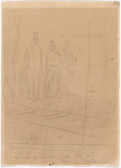 Grant e Lincoln em City Point, Virginia [recto], 1865. de Winslow Homer