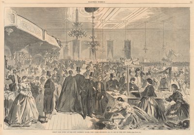 Grande feira realizada nas assembléias da cidade, Nova York, dezembro de 1861, em auxílio aos pobres da cidade; de Harper de Winslow Homer