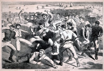 Feriado no acampamento - soldados a jogar «futebol», de Harper