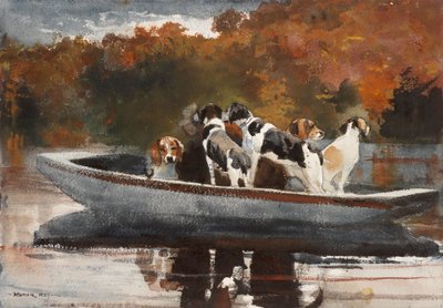 Cães de caça no barco (à espera da partida) de Winslow Homer