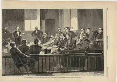 Jurados a ouvir o advogado, Supremo Tribunal, New City Hall, Nova Iorque de Winslow Homer