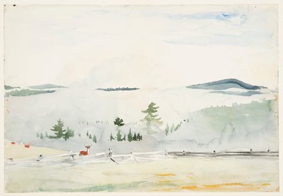 Paisagem com veados em uma neblina matinal de Winslow Homer