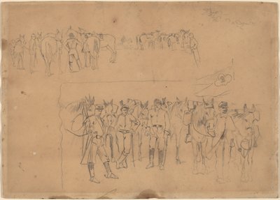 Oficiais e cavalos em repouso de Winslow Homer