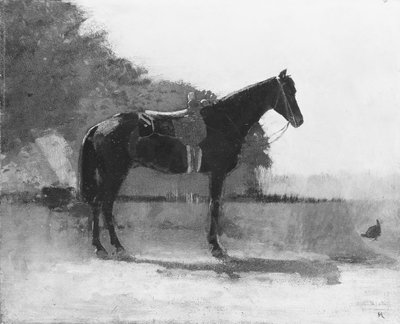 Cavalo de sela no pátio da fazenda, ca. 1870-75. de Winslow Homer