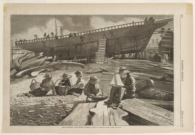 Construção naval, porto de Gloucester de Winslow Homer