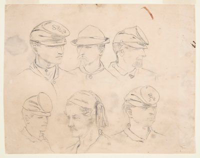 Seis estudos de cabeças de soldados de Winslow Homer