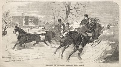 Passeio de trenó na estrada, em Brighton, perto de Boston de Winslow Homer
