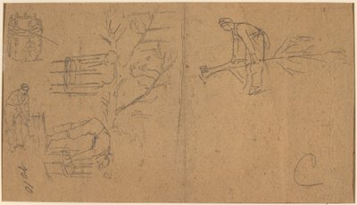Soldados derrubando mudas e tecendo mudas em cestas [verso] de Winslow Homer