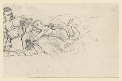 Homem de pé olhando para duas figuras que se afogam (estudo para Corrente de retorno) de Winslow Homer