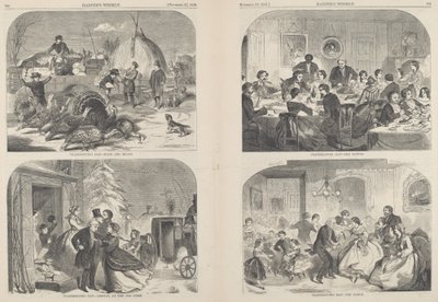 Dia de Ação de Graças - Caminhos e Meios [canto superior esquerdo], publicado em 1858. de Winslow Homer