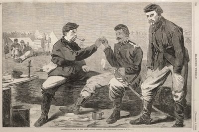 Dia de ação de graças no exército - após o jantar: o osso dos desejos, 1864. de Winslow Homer