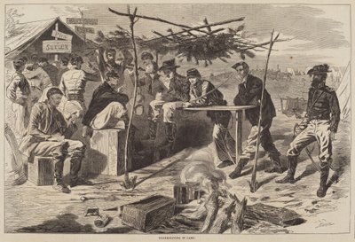 Acção de Graças no Acampamento, publicado em 1862. de Winslow Homer