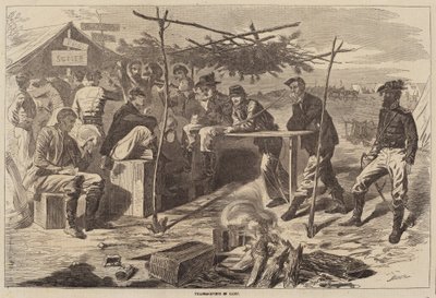 Acção de Graças no Acampamento, publicado em 1862. de Winslow Homer