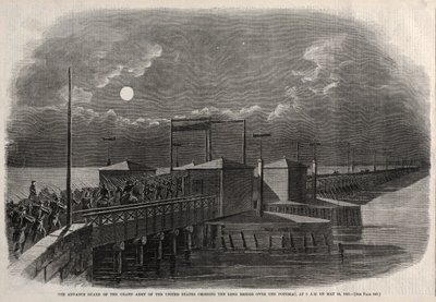 A Guarda Avançada do Grande Exército dos Estados Unidos, atravessando a Long Bridge, 1861, 1861. de Winslow Homer