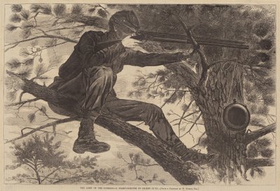 The Army of the Potomac - A Sharp-Shooter on Picket Duty, publicado em 1862. de Winslow Homer