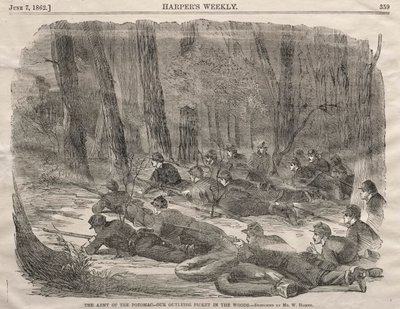 O exército do Potomac - nosso piquete periférico na floresta, 1862. de Winslow Homer