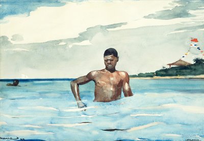 The Bather, 1899 (wc e grafite em papel de seda branco) de Winslow Homer
