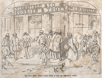 O "Cold Term", Boston - Cena, esquina das ruas Milk e Washington de Winslow Homer