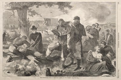 O cirurgião trabalhando na retaguarda durante um noivado, 1862. de Winslow Homer