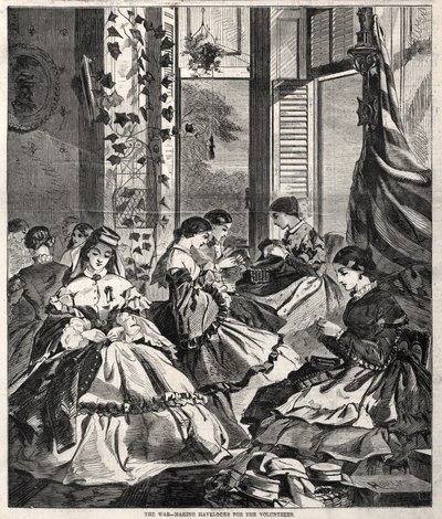 A Guerra - Fazendo Havelocks para os Voluntários, 1861. de Winslow Homer