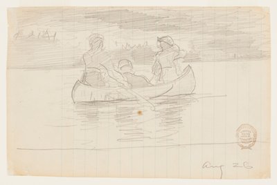 Três homens em uma canoa, Il Manigne, Quebec de Winslow Homer