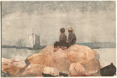 Dois rapazes a observar escunas de Winslow Homer
