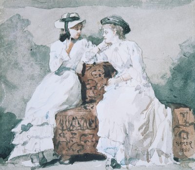 Duas senhoras, 1880 (wc e grafite sobre papel) de Winslow Homer