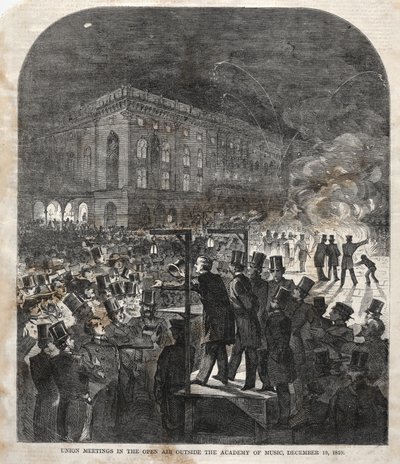 Encontro sindical ao ar livre no exterior da Academia de Música de Winslow Homer