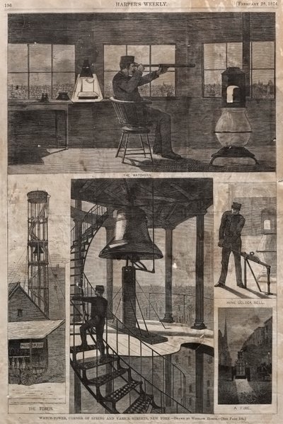 Torre de vigia, esquina das ruas Spring e Varick, Nova Iorque de Winslow Homer