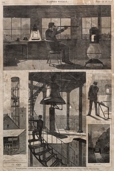 Torre de vigia, esquina das ruas Spring e Varick, Nova York, 1874. de Winslow Homer